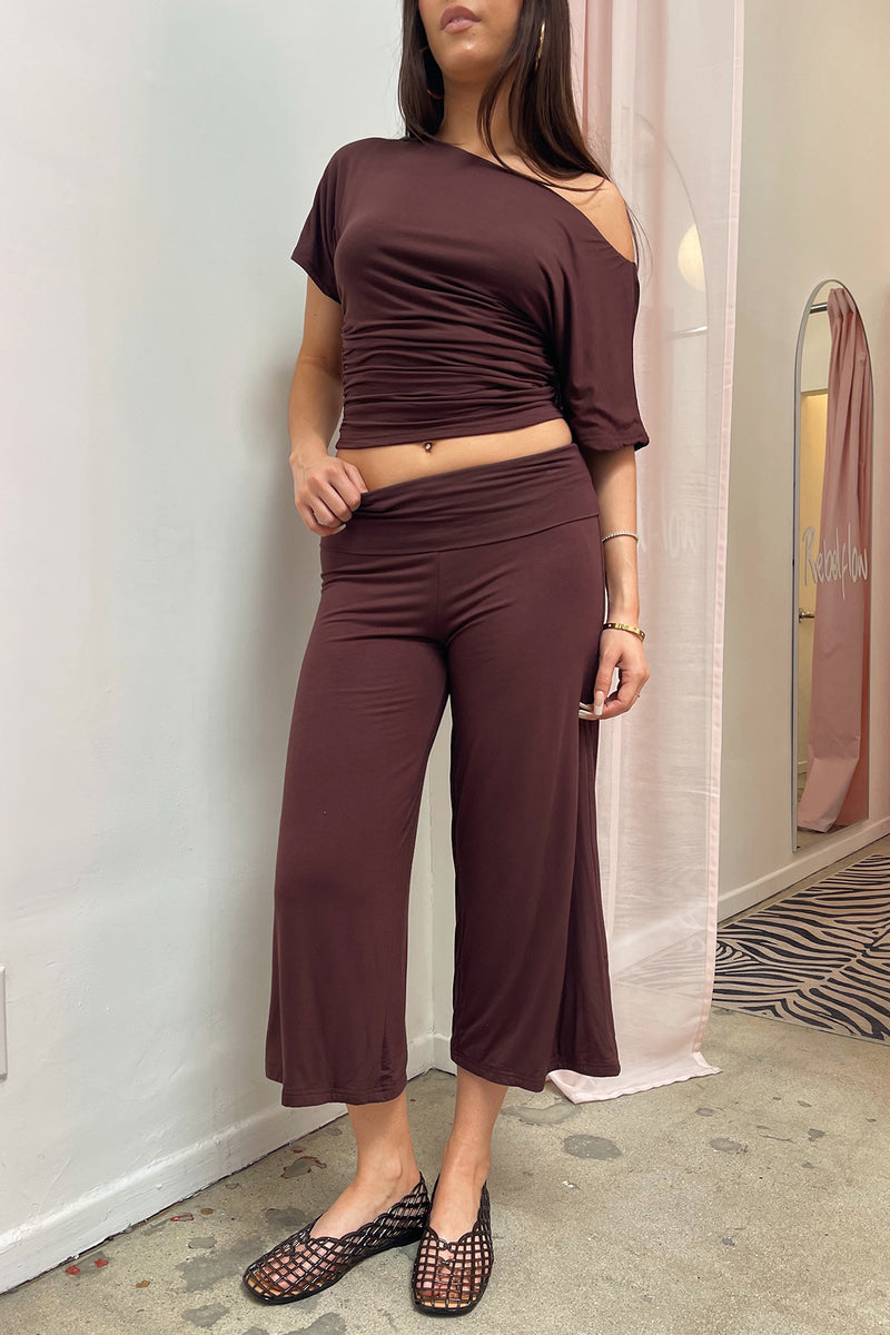 Set List Brown Foldover Gaucho Capris M