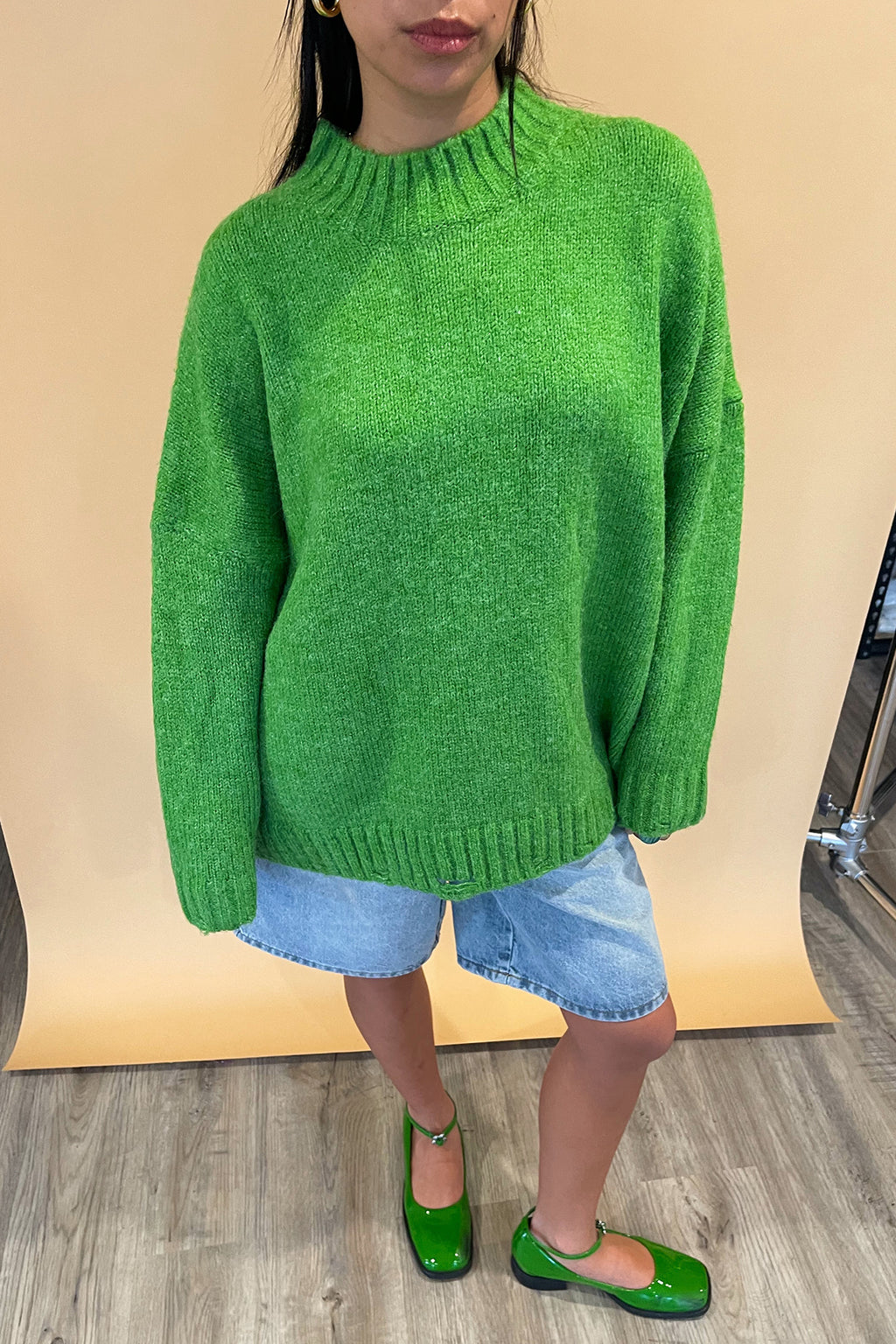 Dirty Martini Green Oversized Distressed Sweater