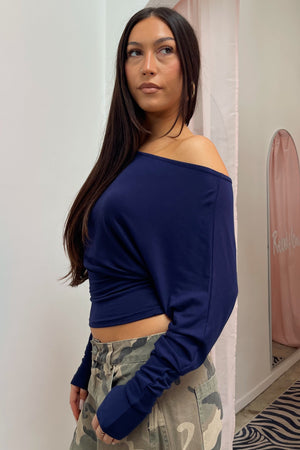 Marley Navy Slouchy Long Sleeve Top