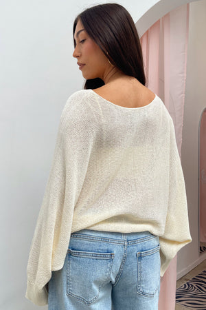 Here to Stay Cream Knit Bubble Sleeve Sweater Top