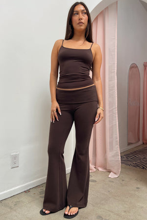 BRB Brown Low Rise Foldover Flare Pants
