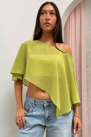 Maxine Olive Sheer Chiffon Asymmetrical Poncho