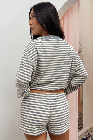 Right Now Grey and Cream Stripe Mini Shorts