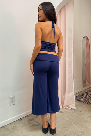 Cassie Navy Lightweight Foldover Gaucho Capris