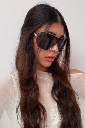 84 Black with Gold Detail Shield Sunnies
