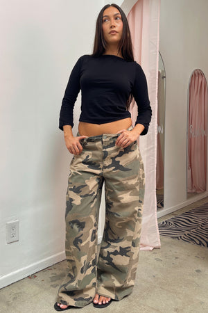 Pounding Pavement Khaki Camo Wide Leg Jeans