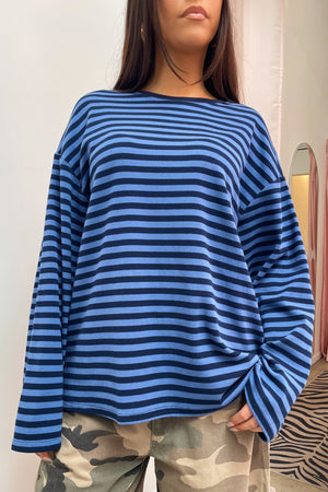 On the Road Blue Stripe Long Sleeve Tee