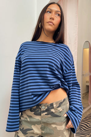 On the Road Blue Stripe Long Sleeve Tee