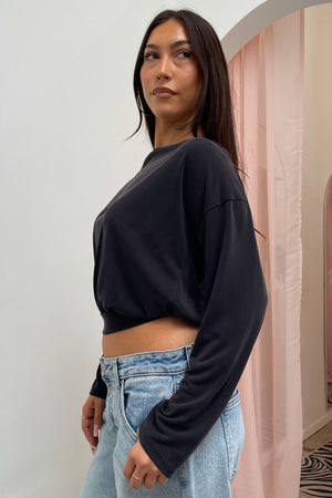 Looking Back Black Tie Back Long Sleeve Top