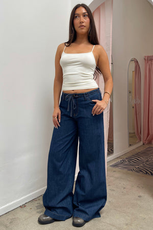 Livie Denim with Tie Waistband Relaxed Pants