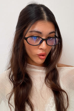 77 Black Slim Oval Blue Light Glasses