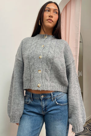Ruby Grey Cable Knit Cardigan
