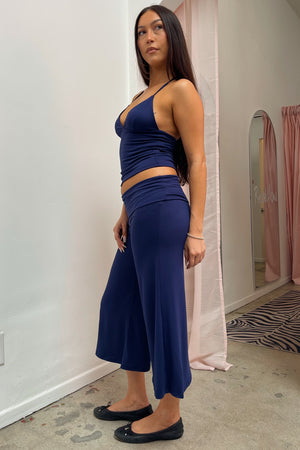 Cassie Navy Lightweight Foldover Gaucho Capris