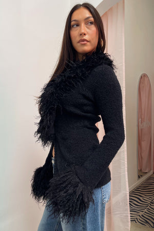 Old Hollywood Black Fur Trim Cardigan