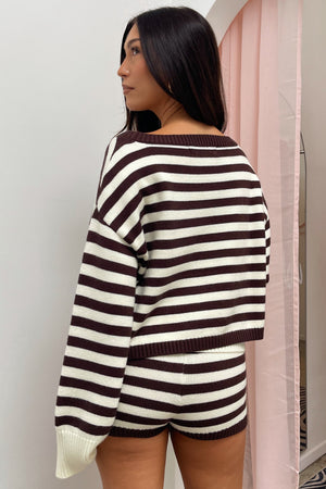 Staying In Brown and Cream Stripe Knit Sweater Top