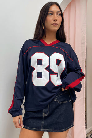 89 Navy Blue Long Sleeve Jersey Top