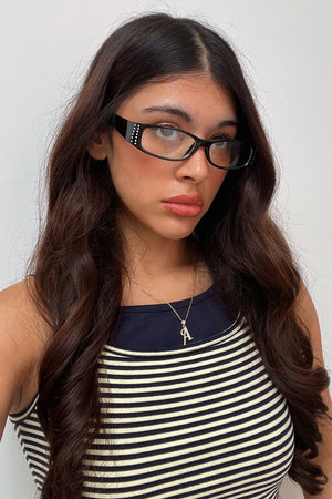 41 Black with Diamond Stud Detail Square Glasses