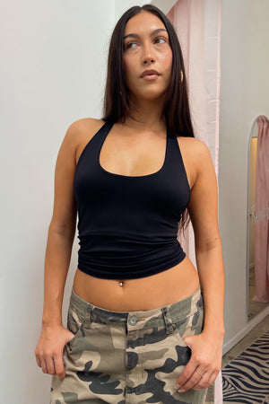 All Day Black Double Lined Halter Tank Top