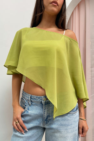 Maxine Olive Sheer Chiffon Asymmetrical Poncho
