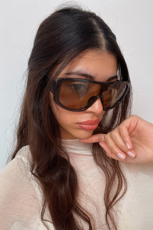 94 Brown Square Shield Sunnies