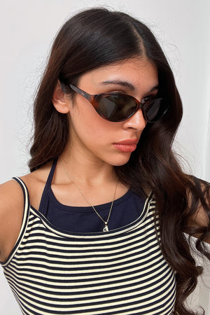 46 Tortoise with Green Lens Curved Oval Sunnies