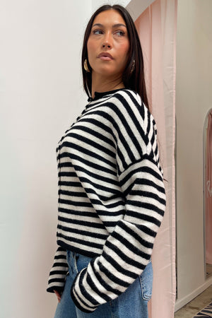 Blythe Black and Cream Stripe Button Up Cardigan