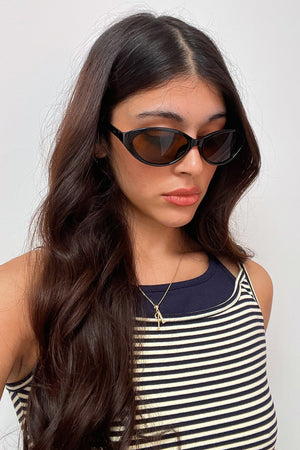 48 Black with Brown Lens Curved Oval Sunnies