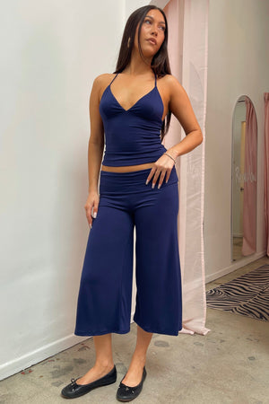 Cassie Navy Lightweight Foldover Gaucho Capris