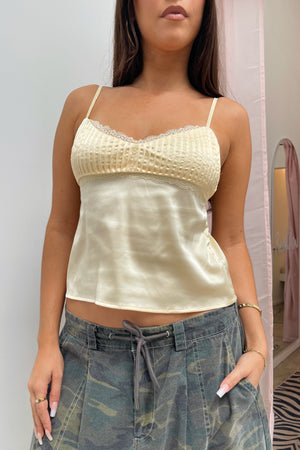 Golden Hour Yellow with Lace Trim Tank Top