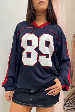 89 Navy Blue Long Sleeve Jersey Top
