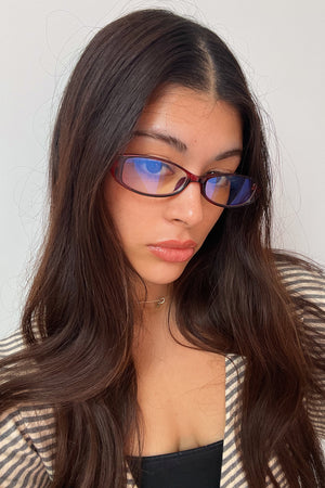 56 Red Slim Square Blue Light Glasses