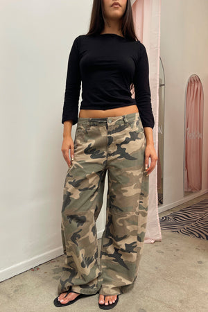 Pounding Pavement Khaki Camo Wide Leg Jeans