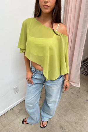 Maxine Olive Sheer Chiffon Asymmetrical Poncho