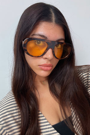 63 Tortoise with Yellow Lens Aviator Shield Sunnies