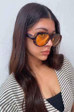 63 Tortoise with Yellow Lens Aviator Shield Sunnies