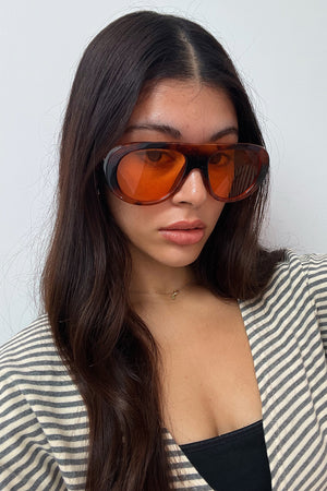 64 Tortoise with Orange Lens Aviator Shield Sunnies