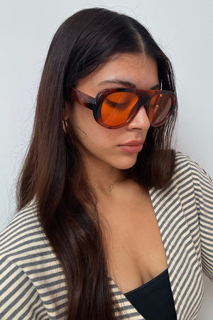 64 Tortoise with Orange Lens Aviator Shield Sunnies