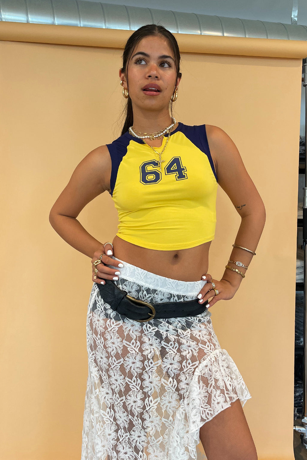 64 Yellow and Navy Graphic Top