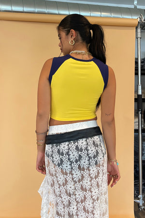 64 Yellow and Navy Graphic Top