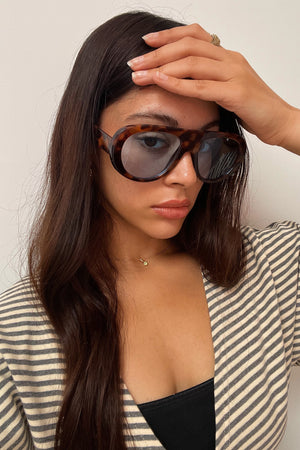 65 Tortoise with Blue Lens Aviator Shield Sunnies