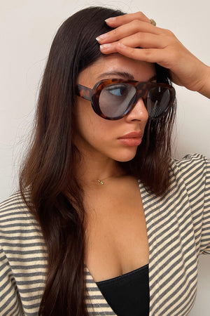 65 Tortoise with Blue Lens Aviator Shield Sunnies