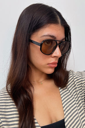 67 Black with Brown Lens Aviator Sunnies