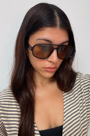 67 Black with Brown Lens Aviator Sunnies