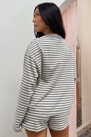 Right Now Grey and Cream Stripe Long Sleeve Top
