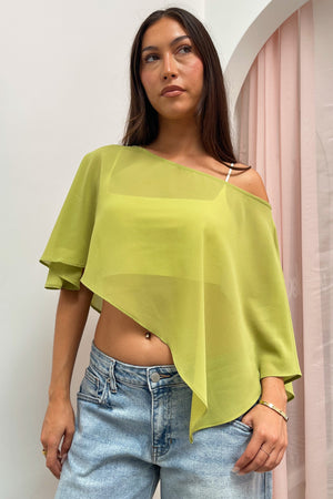 Maxine Olive Sheer Chiffon Asymmetrical Poncho