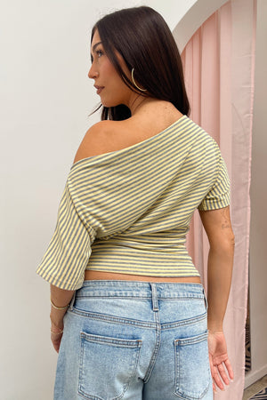 Jamie Yellow and Heather Grey Stripe Wide Neck Top