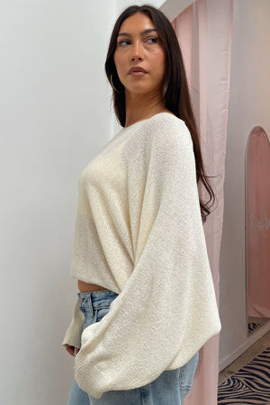 Here to Stay Cream Knit Bubble Sleeve Sweater Top