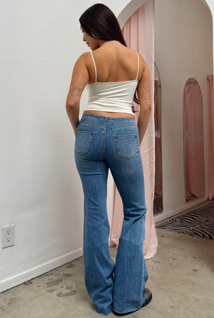 Cloe Lace Up Front Medium Wash Boot Cut Jeans