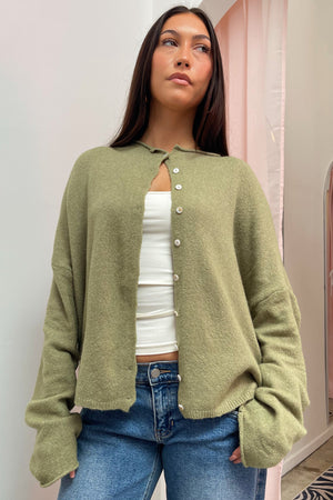 Blythe Sage Green Button Up Cardigan