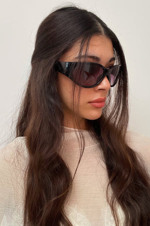 93 Black Large Oval Shield Sunnies